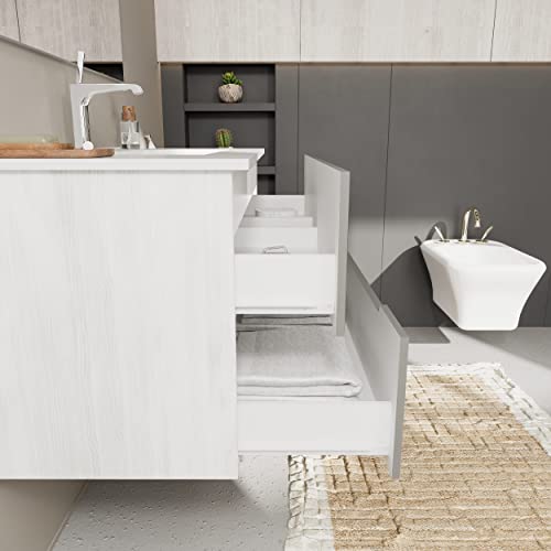 Kiamami Valentina Mueble de baño con cajones Gris Mate, Laterales de Roble Blanco de 100cm | Magnolia