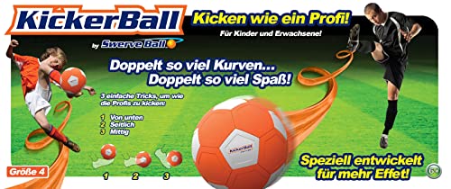 KickerBall 2.0 original de Swerve Ball, costuras reforzadas, balón de fútbol especial para curvas extremas, ligero, aerodinámico, bola de truco con giro, para niños y adultos, tamaño 4, color naranja