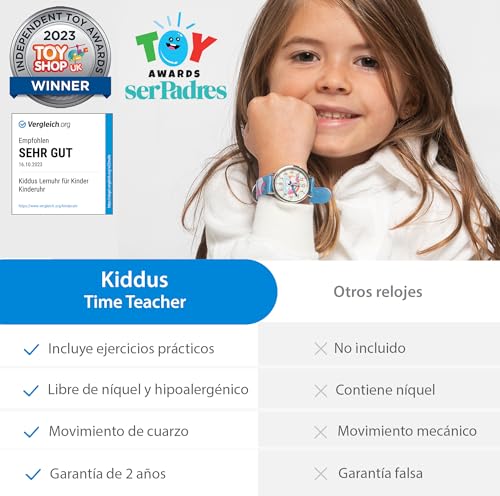 Kiddus Reloj Educativo Analógico para Niño, Niña, Infantil. Aprende la Hora con Nuestro Fácil Sistema Time Teacher, Ejercicios Incluídos.