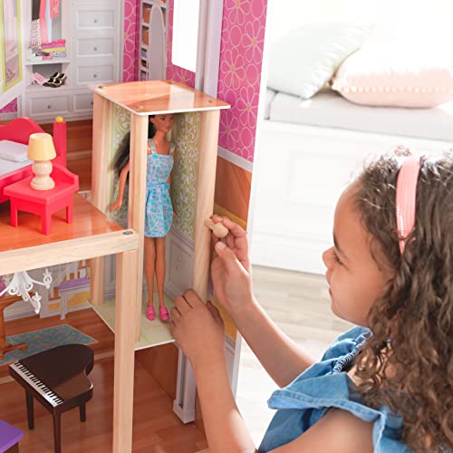 KidKraft Casa de muñecas de Madera Majestic Mansion para muñecas de 30 cm con Muebles y Accesorios, Casita de Juguete con Gato, Ascensor y Garaje, 4 Niveles de Juego (65252) Exclusivo en Amazon