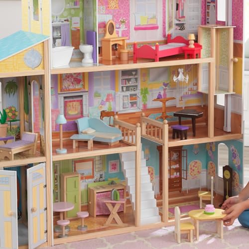 KidKraft Casa de muñecas de Madera Majestic Mansion para muñecas de 30 cm con Muebles y Accesorios, Casita de Juguete con Gato, Ascensor y Garaje, 4 Niveles de Juego (65252) Exclusivo en Amazon