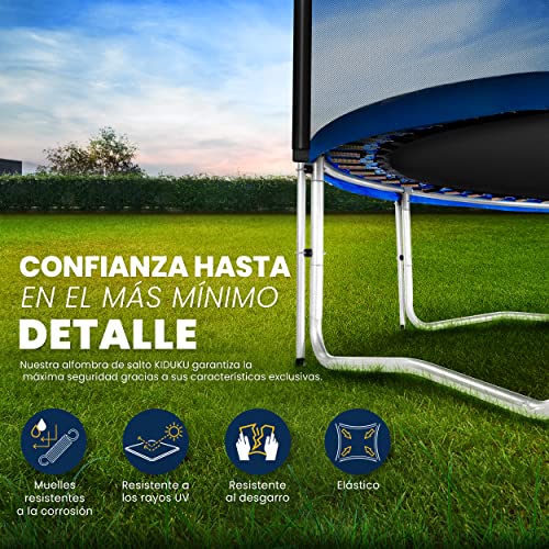 KIDUKU® Cama Elástica de Jardín Ø 305 cm | Set Completo con Red de Seguridad, Escalera, Cobertura, Anclajes y Accesorios | Trampolín Exterior Infantil Niños