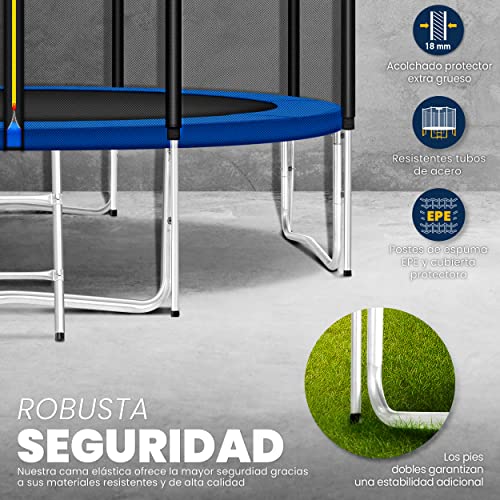 KIDUKU® Cama Elástica de Jardín Ø 305 cm | Set Completo con Red de Seguridad, Escalera, Cobertura, Anclajes y Accesorios | Trampolín Exterior Infantil Niños