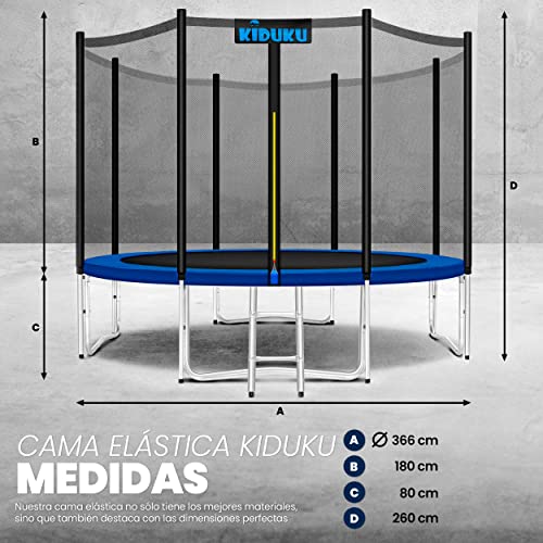 KIDUKU® Cama Elástica de Jardín Ø 305 cm | Set Completo con Red de Seguridad, Escalera, Cobertura, Anclajes y Accesorios | Trampolín Exterior Infantil Niños