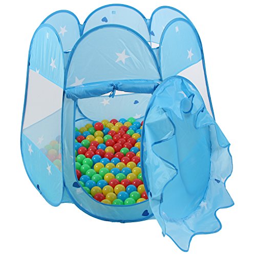 KIDUKU® Tienda de campaña Infantil + 100 Bolas + Bolsa casita de Tela para Jugar Piscina de Bolas Castillo para Interior y Exterior (Azul)