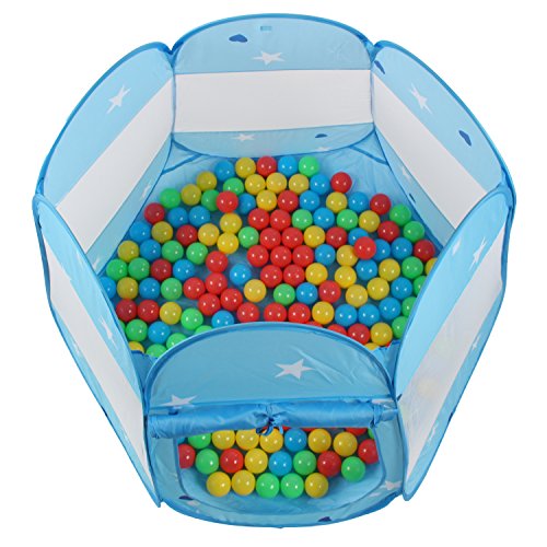 KIDUKU® Tienda de campaña Infantil + 100 Bolas + Bolsa casita de Tela para Jugar Piscina de Bolas Castillo para Interior y Exterior (Azul)