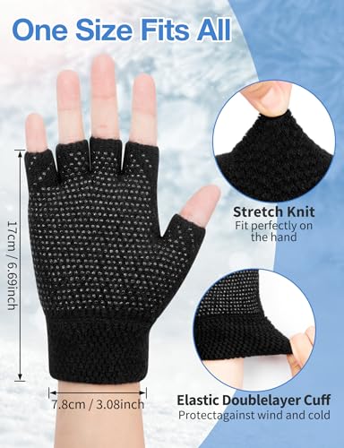 Kiiwah 2 Pares Guantes Sin Dedos Invierno de Antideslizantes, Cálido Guantes Medio Dedo para Hombres y Mujeres, Mitones Sin Dedos para Deportes, Fotografía, Conducción, Actividades en Exterior