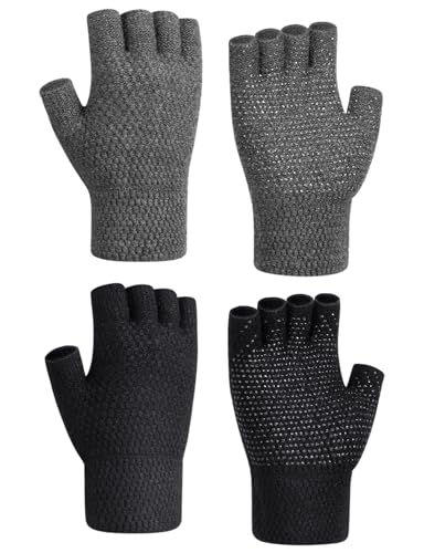 Kiiwah 2 Pares Guantes Sin Dedos Invierno de Antideslizantes, Cálido Guantes Medio Dedo para Hombres y Mujeres, Mitones Sin Dedos para Deportes, Fotografía, Conducción, Actividades en Exterior