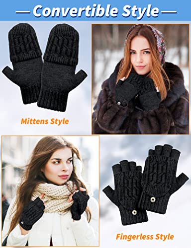 Kiiwah Guantes sin Dedos de Invierno Mitones Mujer Guantes de Dedos Guantes Térmicos Flexibles de Lana de Termicos Guantes Convertibles con Cubierta para Hombres y Mujeres