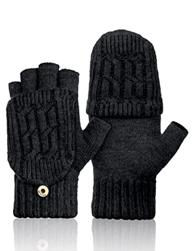 Kiiwah Guantes sin Dedos de Invierno Mitones Mujer Guantes de Dedos Guantes Térmicos Flexibles de Lana de Termicos Guantes Convertibles con Cubierta para Hombres y Mujeres