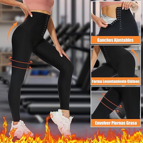 Kiiwah Pantalones Sauna Adelgazantes Mujer Cintura Alta Pantalon Efecto Térmica Sauna Leggins Reductores Adelgazantes Deportivas Pantalón de Sudoración para Gym Fitness Jogging