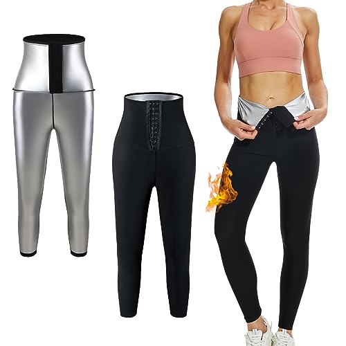 Kiiwah Pantalones Sauna Adelgazantes Mujer Cintura Alta Pantalon Efecto Térmica Sauna Leggins Reductores Adelgazantes Deportivas Pantalón de Sudoración para Gym Fitness Jogging