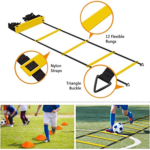 KIKILIVE Kit Entrenamiento Futbol niños Velocidad y Agilidad de fútbol Escalera de Agilidad y Cono,paracaídas para Correr con Resistencia,Cono Deportivo,Clavos metálicos y Bolsa de