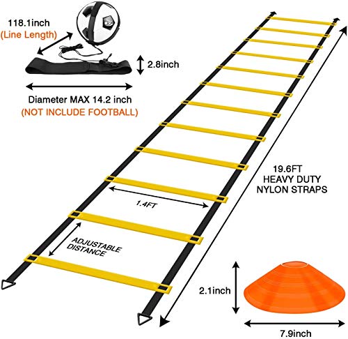 KIKILIVE Kit Entrenamiento Futbol niños Velocidad y Agilidad de fútbol Escalera de Agilidad y Cono,paracaídas para Correr con Resistencia,Cono Deportivo,Clavos metálicos y Bolsa de