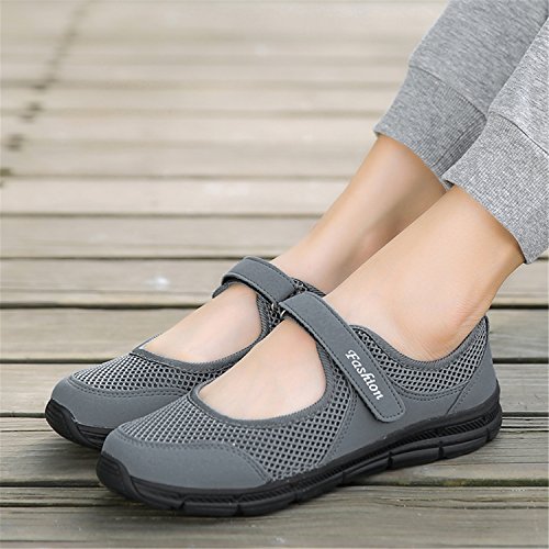 Kimily-UK Mujer Plataforma Zapatillas Respirable Moda cómodos Mocasines Deportes Casual Verano Sandalias Antideslizantes Fitness Correr Calzado Deportivo Zapatilla Malla Plataforma Gris Negro Rojo