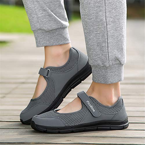 Kimily-UK Mujer Plataforma Zapatillas Respirable Moda cómodos Mocasines Deportes Casual Verano Sandalias Antideslizantes Fitness Correr Calzado Deportivo Zapatilla Malla Plataforma Gris Negro Rojo