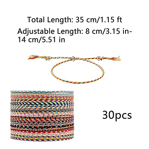 KINBOM 30 Pulseras Amistad Cuentas Colores Multicolor Ajustable Tejido Mano Cuerda Trenzada Pulseras Amistad con Cuentas Cobre Mujeres Adolescentes Niñas Amigos Regalos Fiestas Cumpleaños