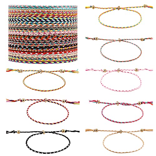 KINBOM 30 Pulseras Amistad Cuentas Colores Multicolor Ajustable Tejido Mano Cuerda Trenzada Pulseras Amistad con Cuentas Cobre Mujeres Adolescentes Niñas Amigos Regalos Fiestas Cumpleaños