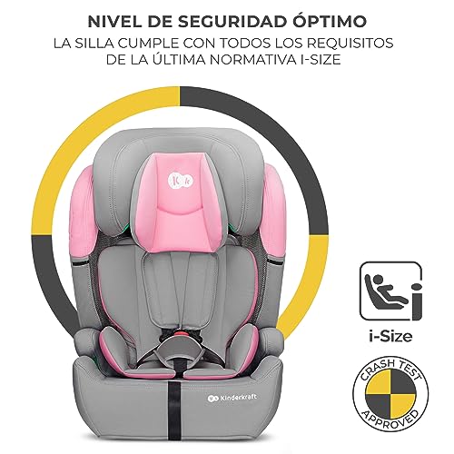 Kinderkraft COMFORT UP I-SIZE 76-150 cm, Silla de coche bebé, Silla coche para niños, Sillade, Cinturón, regula en 11 niveles, Grupo 1/2/3, 15 meses - 12 años, 9-36 kg, Rosa