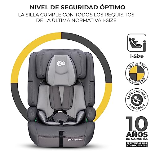 Kinderkraft SAFETY FIX 2 I-SIZE 75-150 cm Silla coche grupo 1 2 3 isofix, Asiento de coche amplio y blando para niño, Arnés interior de 5 puntos, Reposacabezas ajustar, Reductor modular, Gris