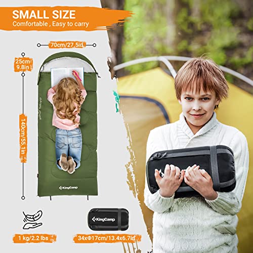 KingCamp Saco de Dormir Momia Saco de Dormir Niños Ultraligero Saco de Dormir Infantil Sleeping Bag para Camping Montaña Portátil Bolsa de Compresión Verano 165 x 70cm