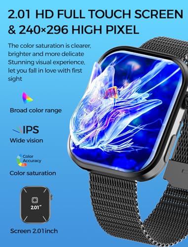 KIPTUMTEK Smartwatch Hombre Mujer con Llamada, 2.01'' Reloj Inteligente Deportivo con Monitor de Sueño/SpO2/Podómetro/Drenar, 100+ Modos Deportivos, IP68 Smart Watch iOS Android…