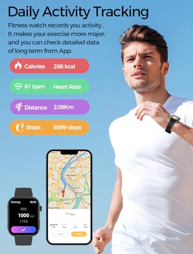 KIPTUMTEK Smartwatch Hombre Mujer con Llamada, 2.01'' Reloj Inteligente Deportivo con Monitor de Sueño/SpO2/Podómetro/Drenar, 100+ Modos Deportivos, IP68 Smart Watch iOS Android…