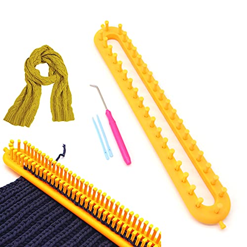 kiptyg Telares de Tejer, Telares para tejer bufandas, Telares Conjunto, con agujas de tejer y agujas de crochet, duraderas, adecuadas para tejer bufandas y sombreros (amarillo, 36cm, 1 juego)