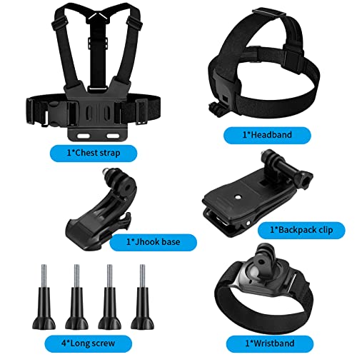 Kit 9 en 1 Accesorios Gopro Camara Deportiva, Arnes Pecho, Correa de Cabeza, Muñequera, Mochila Clip, Compatible con Gopro Hero 9 8 7 6 5, Xiaomi Yi, SJCAM, Insta360