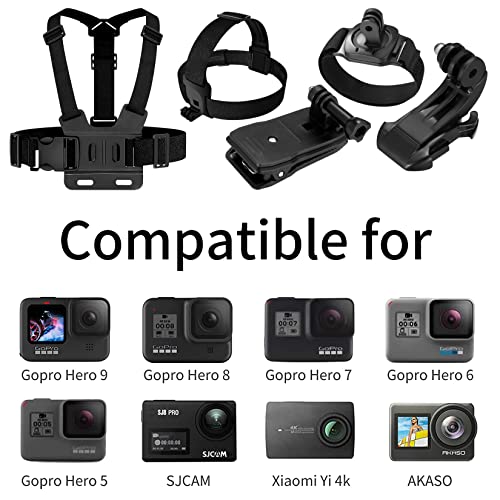 Kit 9 en 1 Accesorios Gopro Camara Deportiva, Arnes Pecho, Correa de Cabeza, Muñequera, Mochila Clip, Compatible con Gopro Hero 9 8 7 6 5, Xiaomi Yi, SJCAM, Insta360