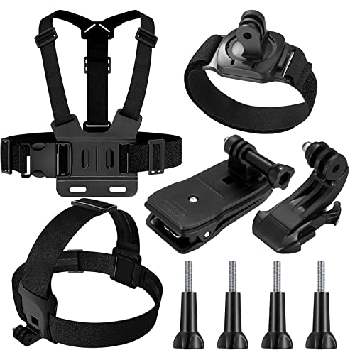 Kit 9 en 1 Accesorios Gopro Camara Deportiva, Arnes Pecho, Correa de Cabeza, Muñequera, Mochila Clip, Compatible con Gopro Hero 9 8 7 6 5, Xiaomi Yi, SJCAM, Insta360