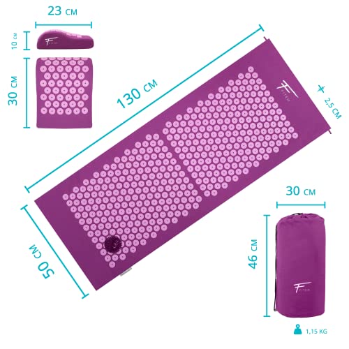 Kit de acupresión Fitem XL - Esterilla de acupresión - Cojín de acupresión - Bolsa - Bola de masaje - Alivia dolores de Espalda y Cuello - Ciática - Masaje de espalda - Relajación muscular