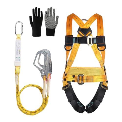 Kit de Arnés de Seguridad, Arnés de Protección Anticaídas de Seguridad, con 2 Hebillas Grandes y 2 Cordones de 2 m, Cinturón Ajustable, Carga de 150 kg, para Trabajos Aéreos, Escalada, Hombres