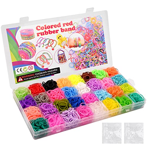 Kit de Bandas de Telar 2000+ Bandas de Goma Coloridas en 32 Colores, Bandas Giratorias con Clip en S para Hacer Pulseras DIY, Pulseras Hechas a Mano, Kit de Pulsera de la Amistad