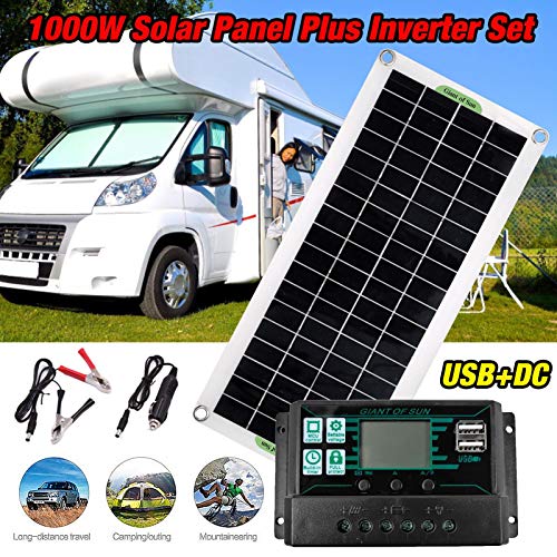 Kit de Panel Solar 1000W 12V Kit de Paquete Solar Monocristalino con Controlador de Carga Solar 13A,Cable de Extensión con Clips de Batería Terminal de Junta Tórica para Acampar,RV,Barco Marino