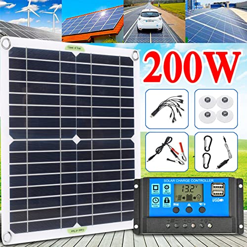 Kit de panel solar de 200 W, 12 V, puertos USB duales, monocrystalline, cargador solar offgrid con controlador solar, panel solar Plus de 100 A para coche, yate, RV batería cargador