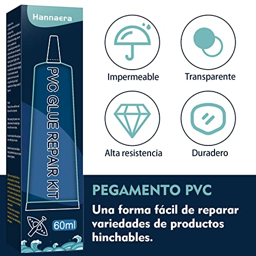 Kit Reparación Piscina, Transparente Parches para Piscinas con Agua, Kit de Reparación de PVC para Bañeras de Hidromasaje y Spas Inflables(60ml)