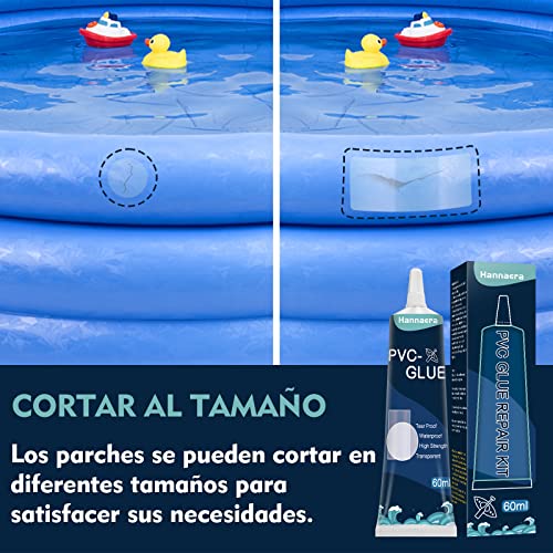 Kit Reparación Piscina, Transparente Parches para Piscinas con Agua, Kit de Reparación de PVC para Bañeras de Hidromasaje y Spas Inflables(60ml)