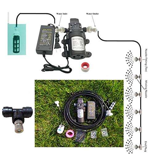 Kitabetty enfriamiento por nebulización, Aspersor Agua trampolín al Aire Libre Kit enfriamiento Niebla Kit nebulización riego, con Bomba Agua y Fuente alimentación