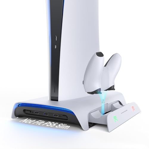 KIWIHOME Soporte de Refrigeración Vertical para PS5, Diseño de Carga de Controlador Actualizado con 2 Adaptadores Magnéticos USB C para una Mejor Carga, Compatible con Disc/Digital PS5 y Ventilador