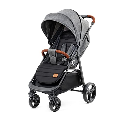 kk Kinderkraft GRANDE PLUS Silla de Paseo ligera desde Nacimiento hasta 22 kg, Plegado con una sola mano, Posición tumbada, Suspensión de todas ruedas, Capota grande XL, Grigio