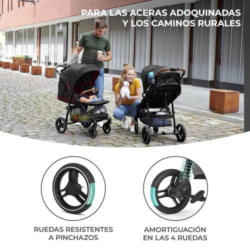 kk Kinderkraft GRANDE PLUS Silla de Paseo ligera desde Nacimiento hasta 22 kg, Plegado con una sola mano, Posición tumbada, Suspensión de todas ruedas, Capota grande XL, Grigio