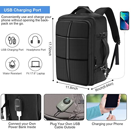 KKNE Mochila de viaje grande Expandible para montaña, cabina avion, Adecuado tanto para hombres como para mujeres, Con puerto de carga USB, Negro