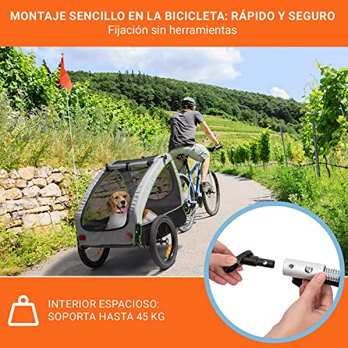 Klarfit Husky Vario Carro Perro Bicicleta 2 en 1, Carrito Perros Remolque Bicicleta, Lona Oxford 600D, Reflectores, Bandera de Advertencia y Arnés de Seguridad, Perros Medianos, 45 kg MAX.