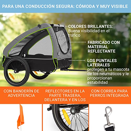 Klarfit Husky Vario Carro Perro Bicicleta 2 en 1, Carrito Perros Remolque Bicicleta, Lona Oxford 600D, Reflectores, Bandera de Advertencia y Arnés de Seguridad, Perros Medianos, 45 kg MAX.