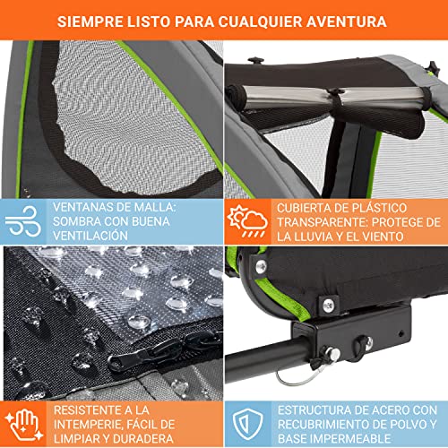 Klarfit Husky Vario Carro Perro Bicicleta 2 en 1, Carrito Perros Remolque Bicicleta, Lona Oxford 600D, Reflectores, Bandera de Advertencia y Arnés de Seguridad, Perros Medianos, 45 kg MAX.