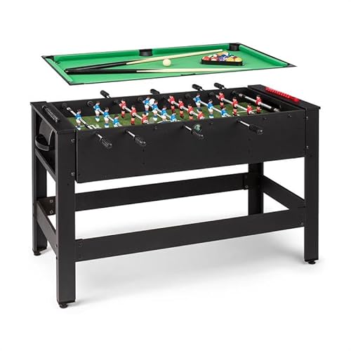 Klarfit Spin - 2 en 1 Mesa Multijuegos adultos y niños con billar y futbolin, mesa de 105 x 58 cm, revestimiento en verde, mesa giratoria y Accesorios de juego, Antracita