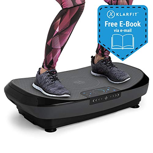 Klarfit Vibe 4DX Pro Plataforma vibratoria - Entrenador Profesional por vibración, 300 W, Modo 4D, Superficie de Entrenamiento 71,5 x 43,5 cm, 20 velocidades, eBook, Mando a Distancia, Gris/ Negro