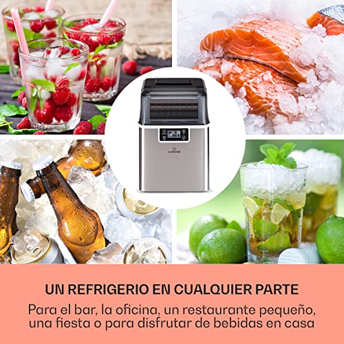 Klarstein Maquina de Hielo para Encimera, Maquina Hacer Cubitos de Hielo Domestica, Producción 20 kg., Depósito Agua Capacidad 3,2 l. Auto Limpieza, Ice Maker Sobremesa, Hielo Grande y Pequeño