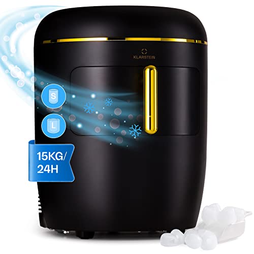 Klarstein Maquina de Hielo para Encimera, Maquina Hacer Cubitos de Hielo para Casa, Producción 15 kg, Depósito Agua Capacidad 2,3 l, Hielos Grandes y Pequeños, Ice Maker Sistema Auto Limpieza